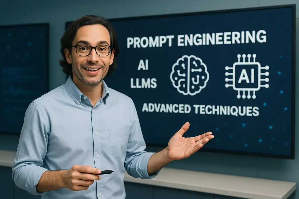 Instructor presenting Prompt Engineering, AI, LLMs and Advanced Techniques