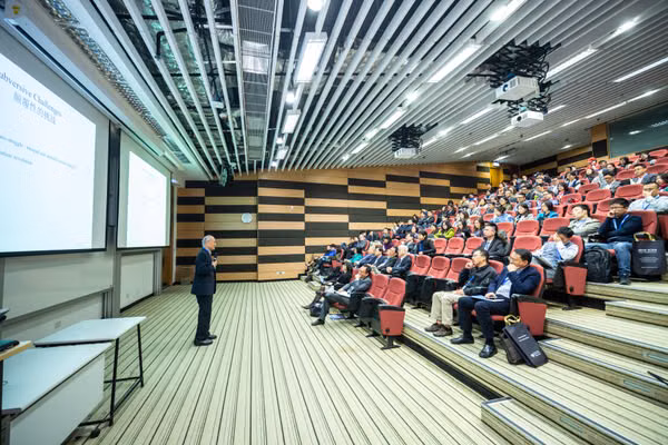 Public Speaking standing at podium